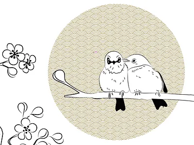 Love birds. One part of an illustration graphic art illu illustration japanese art print