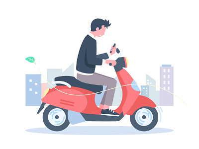 Texting While Driving Illustration driving flat illustration scooter