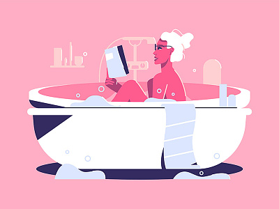 Relaxed woman taking bath with bubbles lovely