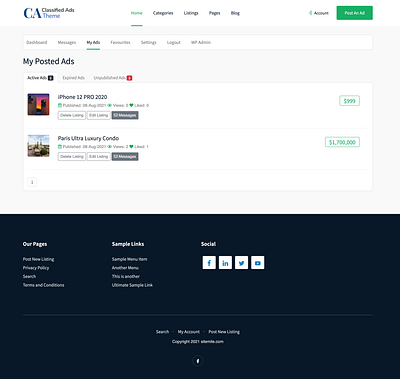 Classified Ads Theme User Dashboard classified dashboard design theme uiux wordpress