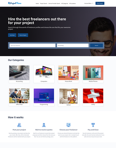 Freelancer Marketplace WordPress Theme 2checkout bidding crypto freelancer mangopay paypal reverse auction stripe theme uiux wordpress