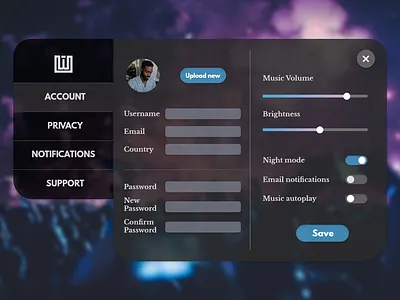 Settings page UI - Music app design graphic design ui ux