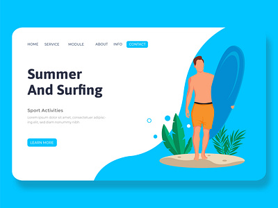 Boys and Beach Landing Page Template 3d art artwork beach cartoon character graphic design illustration landing page ui