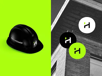 ProHomes architecture brand identity branding building company construction company design geometric graphic design green h logo icon logo logo h logotype