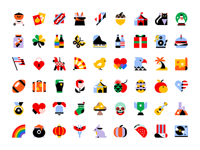 🍔🦋🏮🌮🌈🍄🏆❤️🔔🦅🎪🍊 character emoji icon illustration