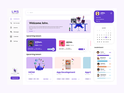 Learning Management System (LMS) Dashboard clean dashboard dashboard ui education elearning inspiration learning learning management system lms online ux