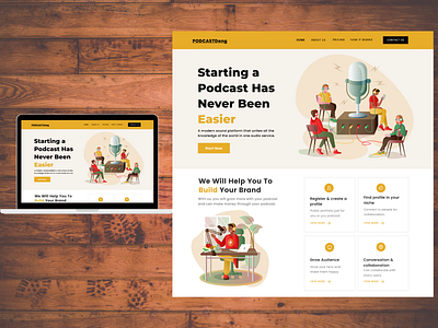 Podcast Landing Page design illustration minimal typography ui ux