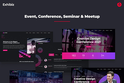 Exhibiz - Onepage Event, Conference, and Meetup 3d app branding clean conference design event graphic design illustration logo meetup motion graphics multipurpose ui ui design ux ux design website