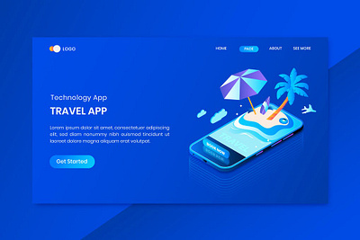 Travel App Isometric Concept Landing Page 3d 3d animation 3d art 3d illustration app camping concept hiking holiday illustration isometric landing landing page nature page people summer template travel website