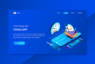 Tools App Isometric Concept Landing Page 3d 3d animation 3d art 3d illustration app application concept design development digital fix illustration isometric page program programming tech technology tool vector