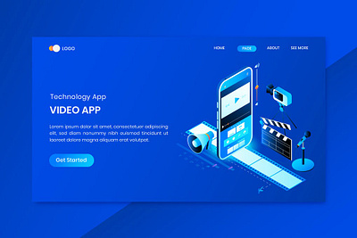 Film App Isometric Concept Landing Page 3d animation 3d illustration album app concept design film illustration indesign isometric kit landing landing page mobile music page play playlist vector video