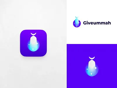 Giveummah Logo branding charity design donation donor graphic design help icon islam islamic lgoo light logo logo design logo design branding minaret moon muslim people ui