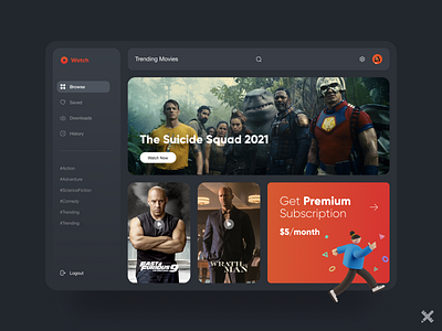 Watch Movies Dashboard App 3d app design clean colors dark dashboard design dribbble dribbble best shot graphic design minimal movies app product ui ui design ux ux design webdesign