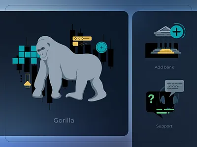 Illustrations set for cryptocurrency trading App Dark Mode app bear bitcoin chart concept crypto cryptocurrency dark mode exchange flat gorilla graph icon illustration infographic money strategy trading ui vector