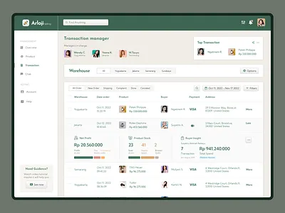 Arloji - Transaction Manager Dashboard clean dasboard desktop green manager merchant order overview seller shop transaction manager ui ux website