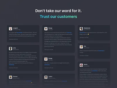Testimonial UI dark mode product design testimonials ui uiux ux web app webdesign