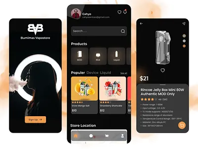 Bumimas Vapestore app figma mobile ui uiux vape vapeshop vapestore