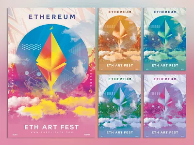 ETHEREUM NFT ARTFEST PHOTOSHOP POSTER/FLYER TEMPLATE abstract art aesthetic bitcoin colors design eth eth artwork ethereum graphic design holi festival illustration music festival photoshop template rainbow