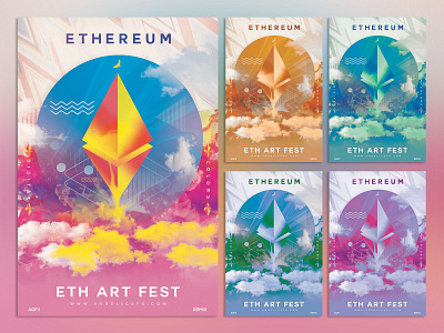 ETHEREUM NFT ARTFEST PHOTOSHOP POSTER/FLYER TEMPLATE abstract art aesthetic bitcoin colors design eth eth artwork ethereum graphic design holi festival illustration music festival photoshop template rainbow