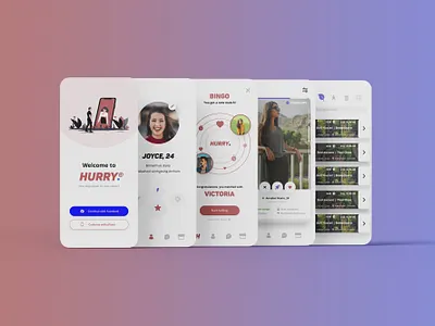 Mobile App Design | Hurry Dating App app branding colours dating datingapp design illustration minimalism mobile mobilefirst trending ui ux