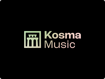 Kosma Music logo angular box branding building gradient graphic design grotesk icon kosma logo logo design modern monument music square studio