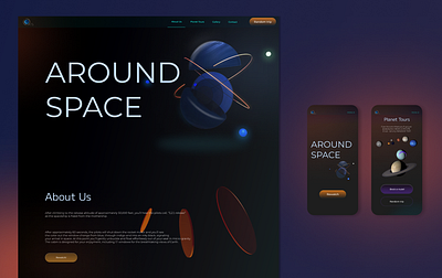 Around Space + Mobile app cinema 4d design figma landing mobile app site ui ux