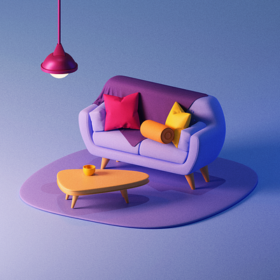 Purple Couch! 3d blender blender3d blue couch cycles design eevee icon pillow pillows pink purple texture vector