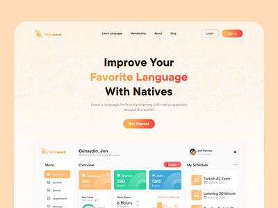 Helloword - Language Exchange Dashboard 📙 clean dashboard ui design education education app education web exploration header language language exchange modern ui ui design ui ux web design