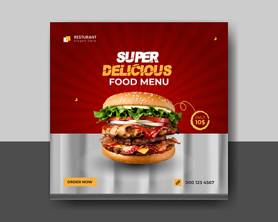 Delicious Food & Burger Social Media Post Template Design design food free instagram post new social media social media post template vector web banner