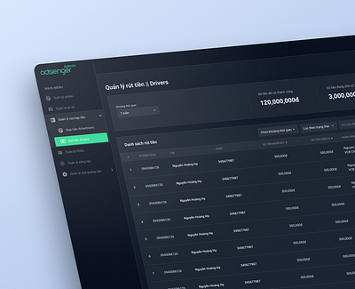 [Dashboard] Withdraw Management dark theme dashboard enterprise app human design left navigation management material ui ui design