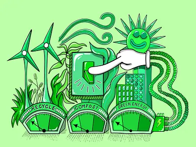 Green and Clean Energy Vector Motif adobe fresco cartoon character clean energy concept design contemporary digital art energy gradient green illustration motif tech typography vector