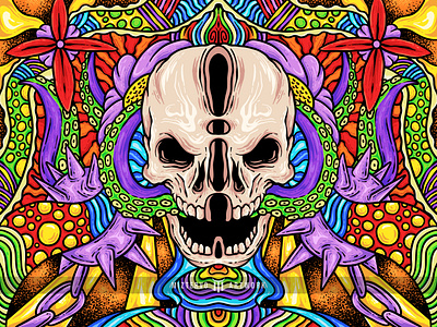 Psychedelic Skull colorful design doodle graphic design illustration psychedelic skull