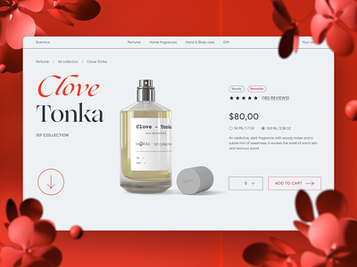 Product Page — Niche Perfume Store animation aroma beauty clean ecommerce fragrance interaction interface perfume red scent shop transition typography ui uiux ux web web design website