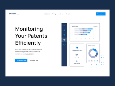 Website Exploration — PATOffice blue cta dashboard exploration figma footer germany hero illustration intellectual ip landing manrope patent property saas ui vindar web design