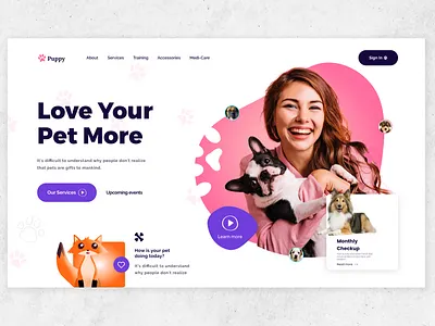 Pet Care Web UI home page design homepage interface landing page pet care product product designer uidesign web design