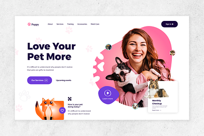 Pet Care Web UI home page design homepage interface landing page pet care product product designer uidesign web design