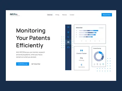 Website Exploration — PATOffice blue cta dashboard exploration figma footer germany hero illustration intellectual ip landing manrope patent property saas ui vindar web design