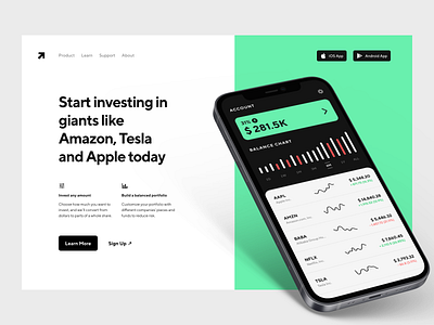 Promo Landing Page For Investment App concept design finance finance app finances fintech interface investment investment app investments investor landing landing page market service stock market ui visual design ux web design website