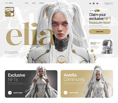 Landing page for selling the Aurelia NFT collection.💫✨ branding design lending nft ui ux webdesign веб дизайн лендинг лэндингпейдж нфт