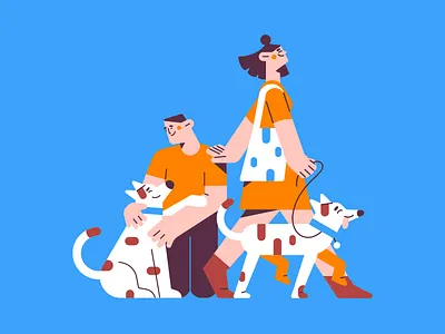 You've got a friend in me blue brand illustration character character design contrast dog doggy dogs friends geometric illustration illustration illustration 2d man minimal art orange pattern vector vector art web illustration woman