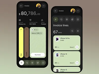 Invoice App Dashboard account app design business credits dahsboard design dark theme digital finance financial data fintech inovice lines interface invoice app invoice number modern ui paid transactions transactions table user interface visual data