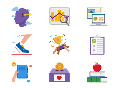 ThinkUp! Custom Icons custom icons edtech education flat design icons illustration learning purple think