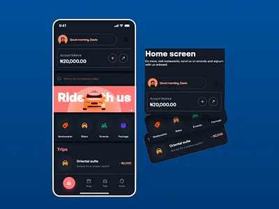 Ride Booking App app app design app interface city navigation dark mode delivery app destination s dining destinations e sharing errand services getaways mobile convenience mobile lifestyle onboarding screens package restaurants ride booking ui design urban life uxui