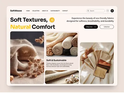 Natural Fabrics & Textiles - Website design dribbble ecofriendly figma handcrafted naturalfabrics organicmaterials site slowfashion softtextures textiles ui ux web design website wool