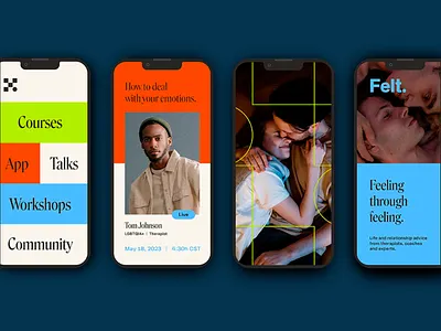 Emotion Guidance Mobile App app interface community courses creative ui emotion guidance emotional theraphy emotional wellbeing inner exploration insights intuitive design mobile app mobile therapist personal growth relationship advice self help talks ui ui design ux wellness