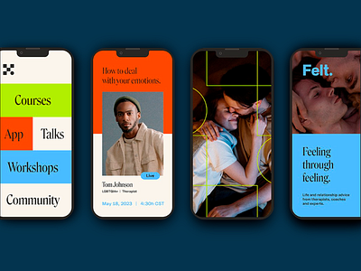 Emotion Guidance Mobile App app interface community courses creative ui emotion guidance emotional theraphy emotional wellbeing inner exploration insights intuitive design mobile app mobile therapist personal growth relationship advice self help talks ui ui design ux wellness