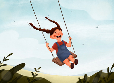 girl on a swing character cute girl illustration illustrator personage procreate