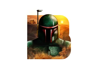 B - Boba Fett 36 days of type art b badge boba fett desert drawing fiction flat design helmet icon illustration letterforms letters logo sand space star wars vector warm