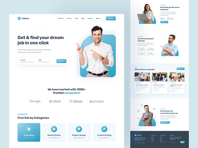 Jobque - Job Finder Landing Page cv resume design indeed job job board job finder job listing job portal job search job seeker job site landing page minimalist proffesional services recruiting ui ui ux website website design