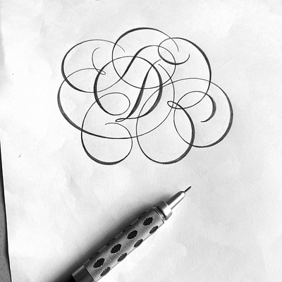 Flourished D flourishes lettering script sketch